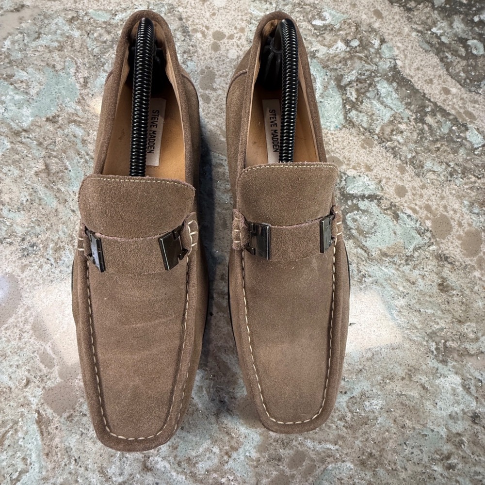 Steve Madden Spectrim Mens 10 Tan Suede Leather Bit Loafers Driving Shoes Brown - Picture 2 of 7